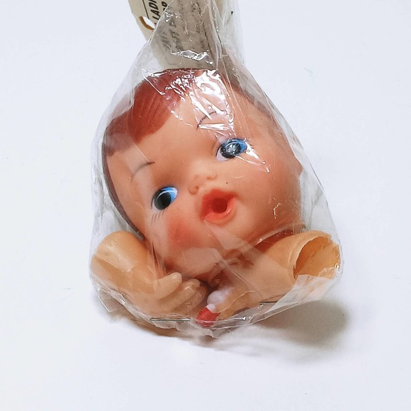 Vtg Crafty Ladies Doll Head & Hands Blue Eyes Holding Bottle in Hand Open Mouth - Picture 1 of 8